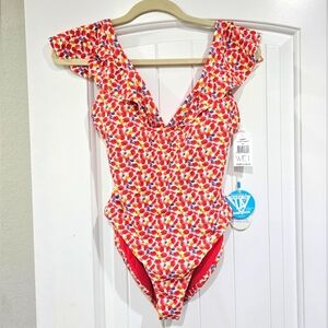 WET Poppy Print One Piece Floral V-Neck Swimsuit